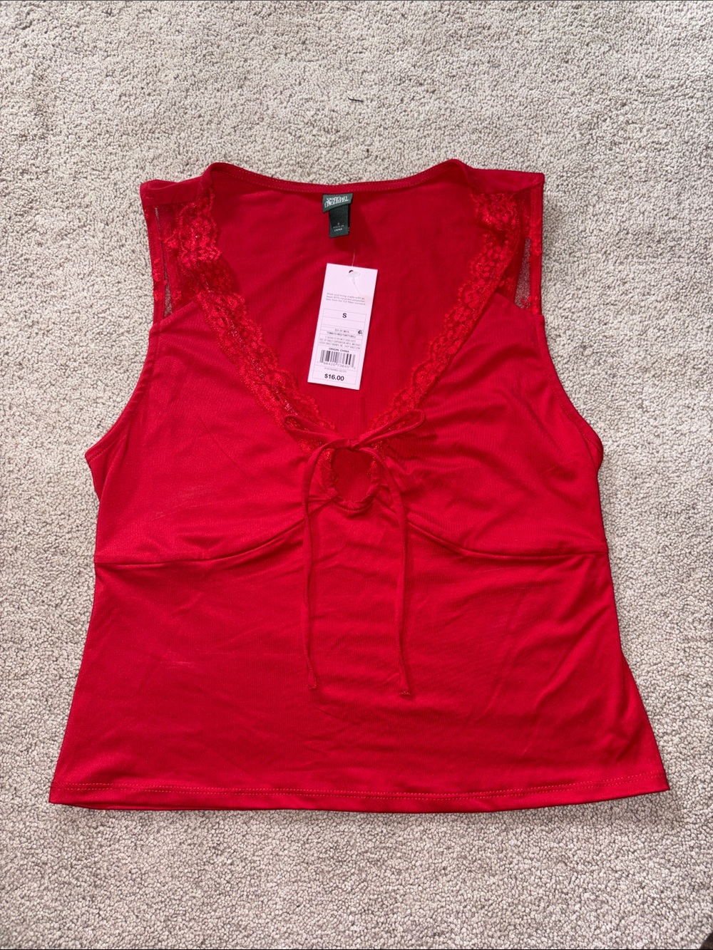 Wild Fable Red Lace-Trim Tie-Front Tank